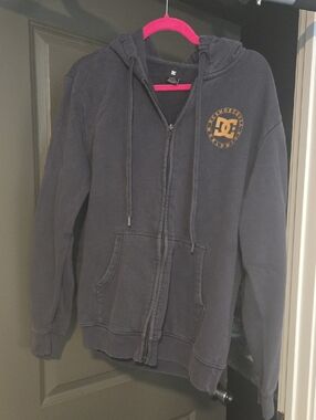 DC Men's Black Zip Hoodie with Gold Logo